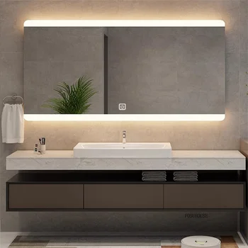 โมเดิร์นติดผนังสมาร์ทกระจกอาบน้ําห้องน้ํา Designer Anti-FOG Washstand กระจก LED Light Luxury Dressing กระจก 1
