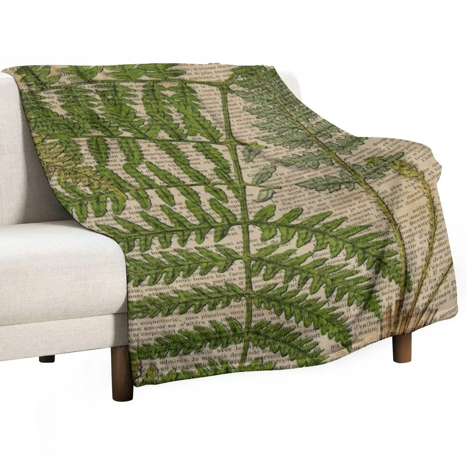 

vintage foliage hipster botanical print fern leaves Throw Blanket Cute Blanket Soft Blanket