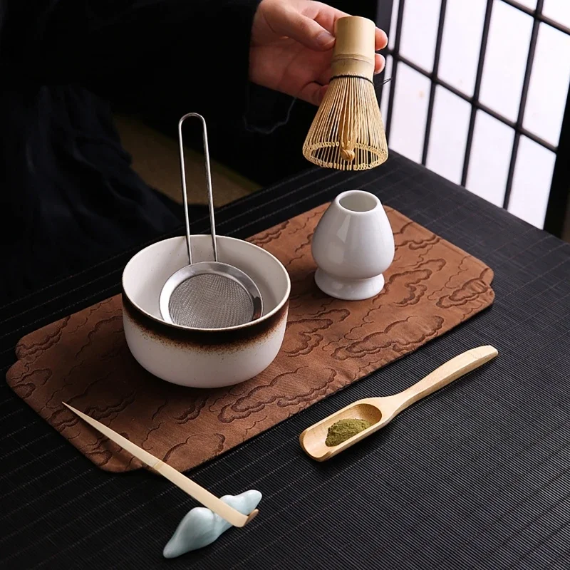 6Pcs/set Tea Whisk Brush Set Bamboo Matcha Whisk Scoop and Holder Matcha Bowl with Strainer Japanese Ceremony Accessory