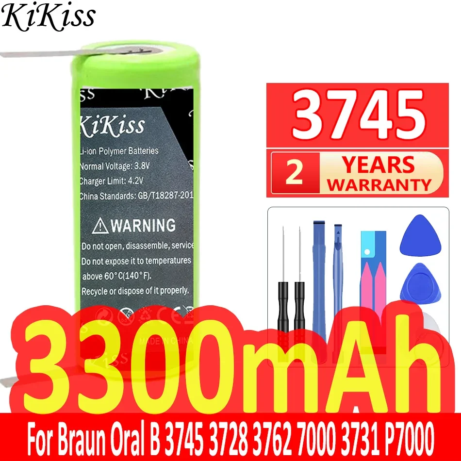 Kikiss Potente Batteria 3300Mah Per Braun Oral B 3745 3728 3762 7000 3731 P7000 D25 D28 Spazzolino Elettrico 1.2V 42Mm X 17Mm