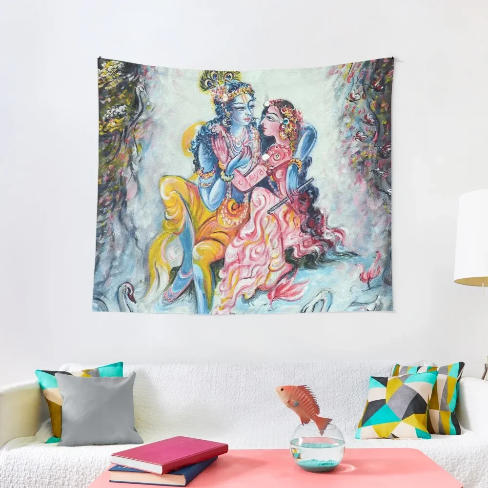 Фото Настенный Гобелен Radhe Krishna с любовными моментами, украшения для стен, обои для спальни, Подвесной Настенный Гобелен №1
