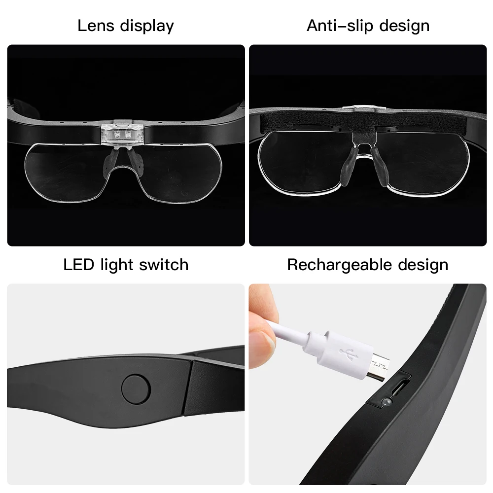 USB Rechargeable Magnifying Glasses 1.5X 2.5X 3.5X 5.0X With LED Light For Reading Eyeglass Watchmaker Repair Wearing Magnifier magnifying glass,reading magnifier
