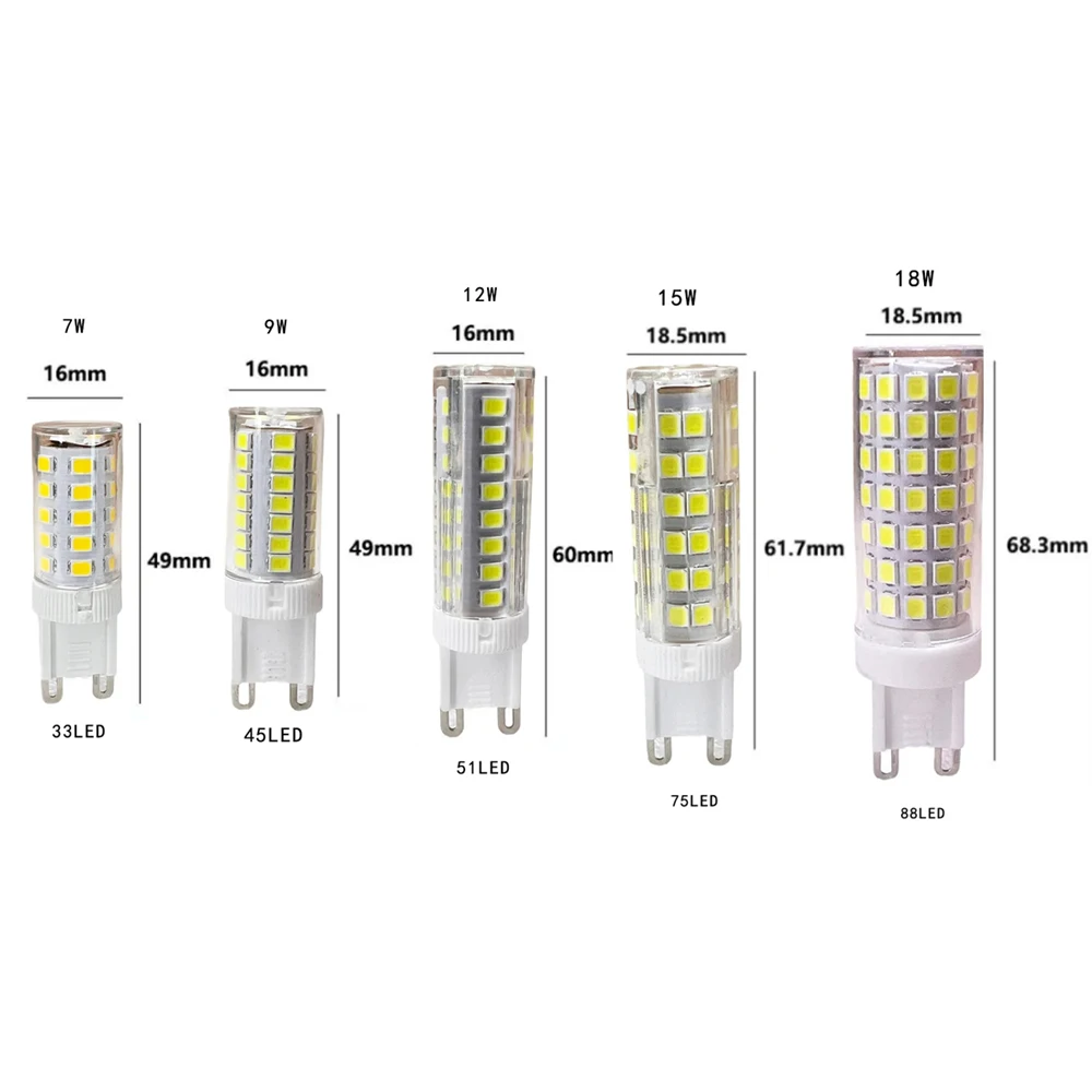 10/20 개 7W 9W 12W 15W 18W LED 전구 G9 220V 2835SMD 옥수수 전구 3000K 4500K 6500K 홈 조명에 대 한 흰색 램프