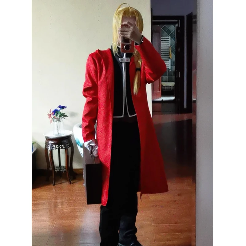 Anime Alchemist Edward Elric Coat Hooded Cosplay Costume Leather