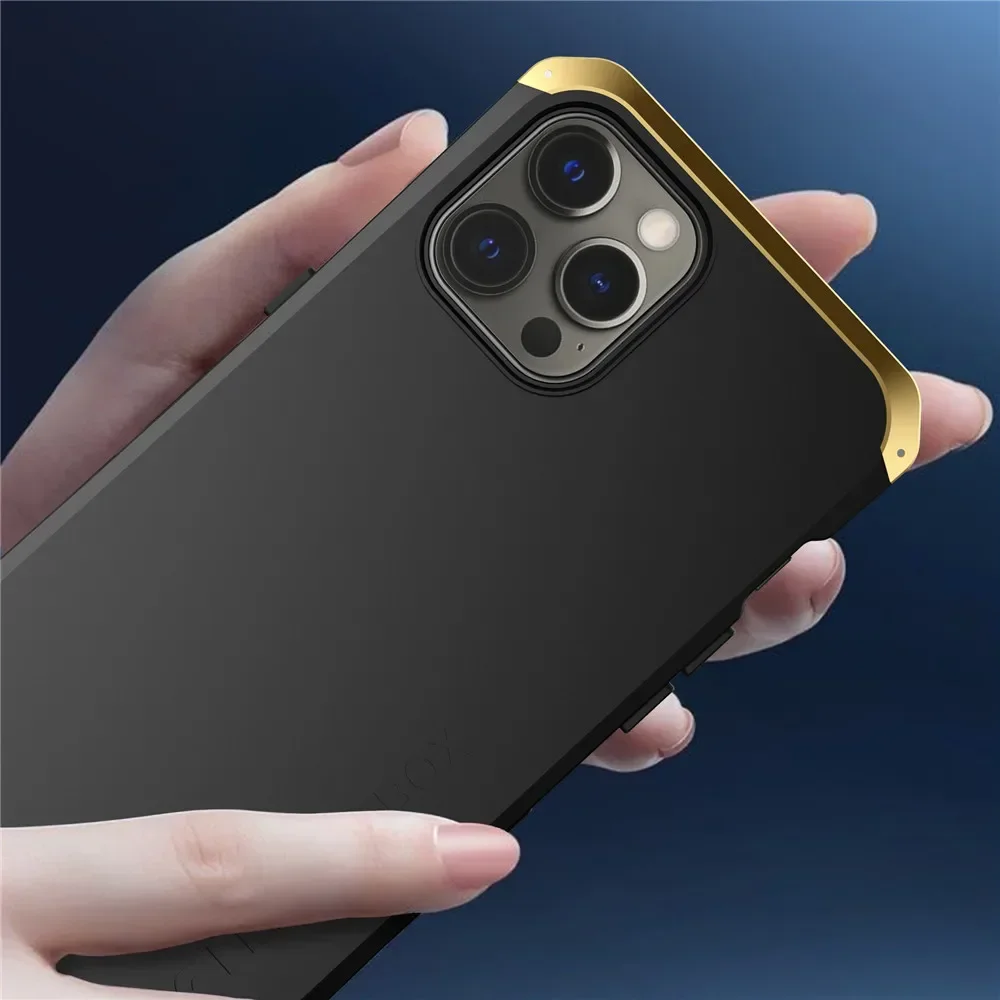 Фото Противоударный металлический бронированный чехол для iPhone 11 12 13 14 15 Pro Max, чехол из алюминия и поликарбоната для iPhone 13 Mini 14 Plus Xr Xs Max, чехол №2