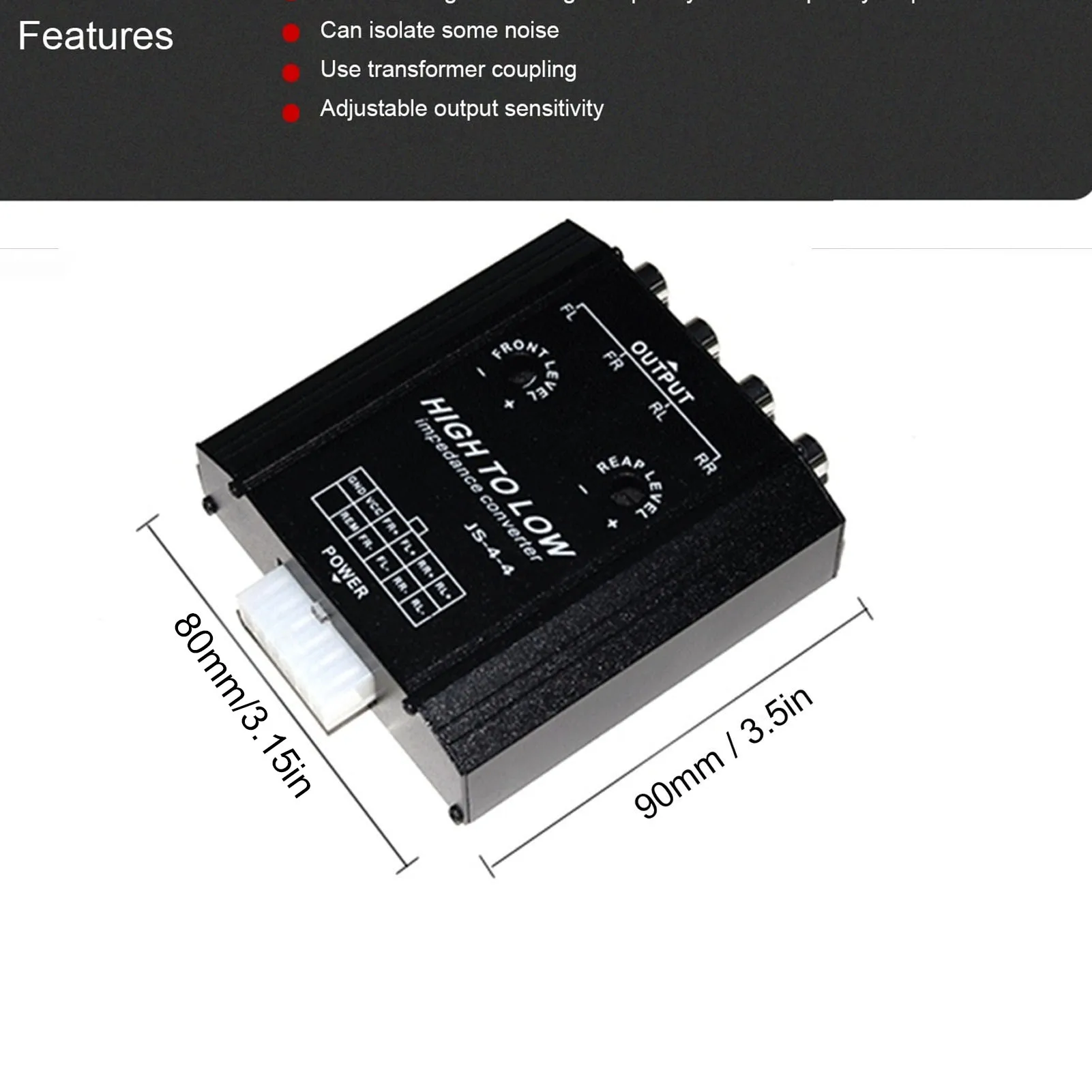 Car Audio Amplifier Box 12V 4 Channel Audio Impedance Converter High To Low RCA Line Car Stereo Radio Speaker Frequency Filter