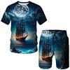 Summer Pirate ship 3D Print T-Shirts Shorts Sets Men's Tracksuits Oversized Short Sleeve T Shirt Pants Set Man Suits Clothing 3