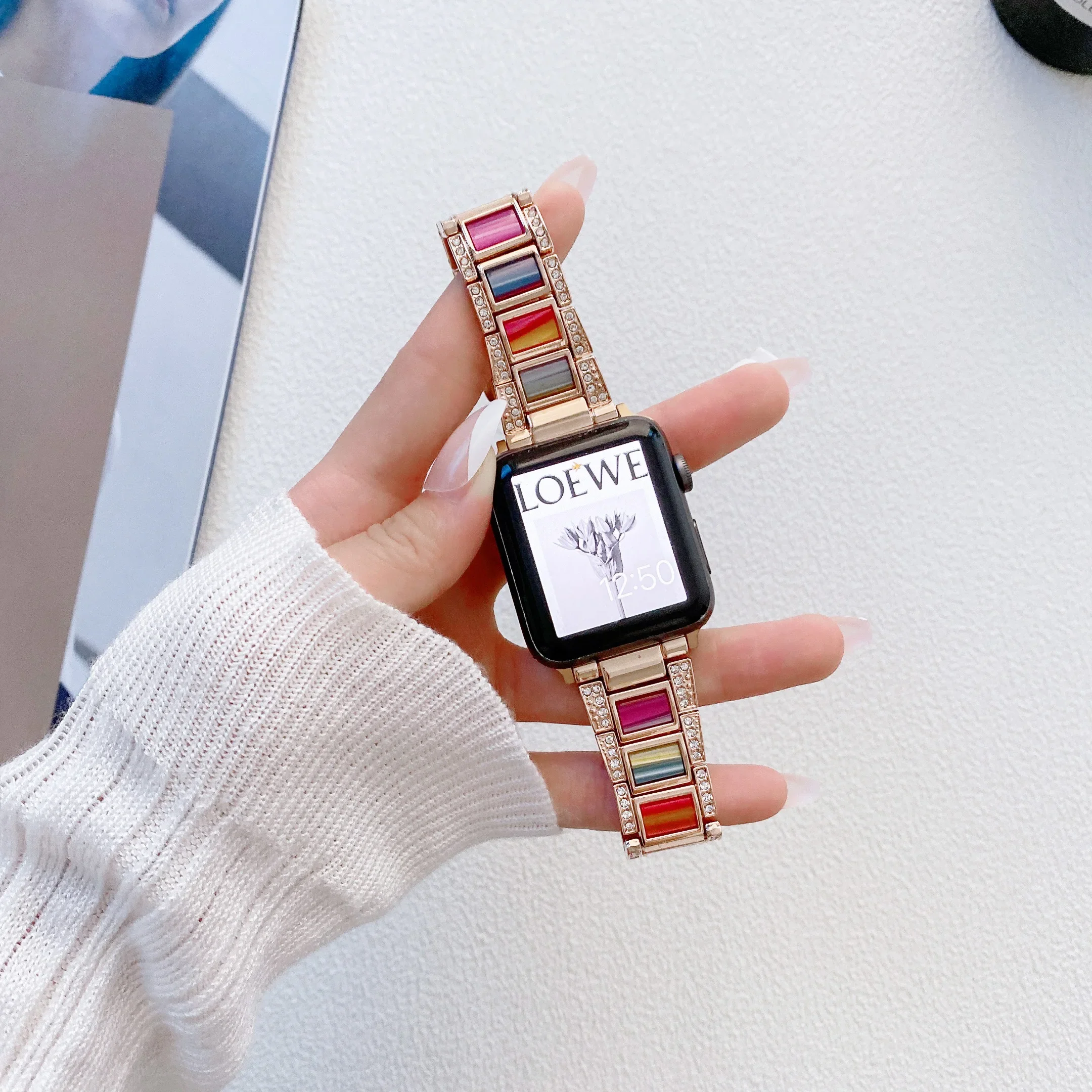 Metal+Resin Strap For Apple Watch 49mm 45mm 41mm 44mm 40mm 42mm Women Diamond Bracelet band iWatch Ultra/2 9 8 7 6 5 4 3 SE Belt