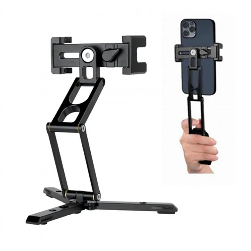휴대폰용 미니 포켓 접이식 삼각대, 수직 수평 촬영 확장 비디오 라이트 마이크, 사진 브이로그 