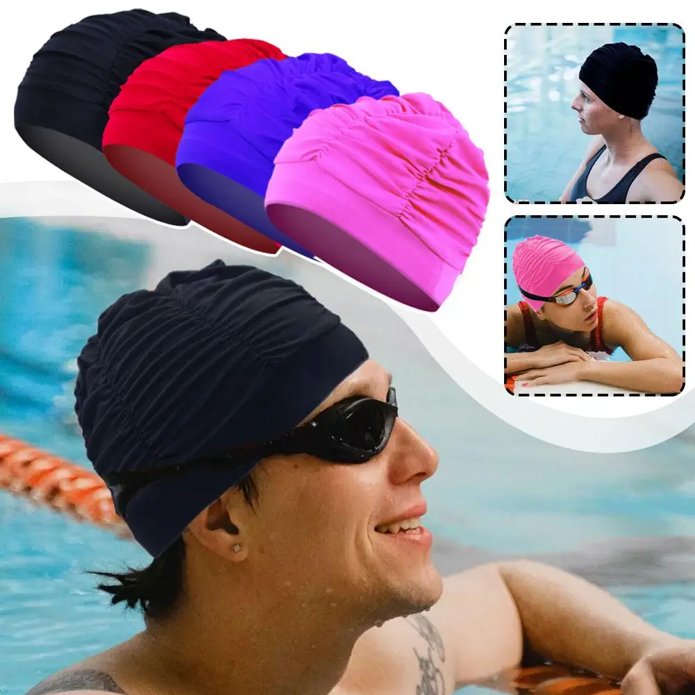 Swimming Hat Women Unisex Girls Long Hair Bathing Cap Swimming Cap Stretch Drape Free Size Swim Pool Sport Elastic Nylon Turban 3