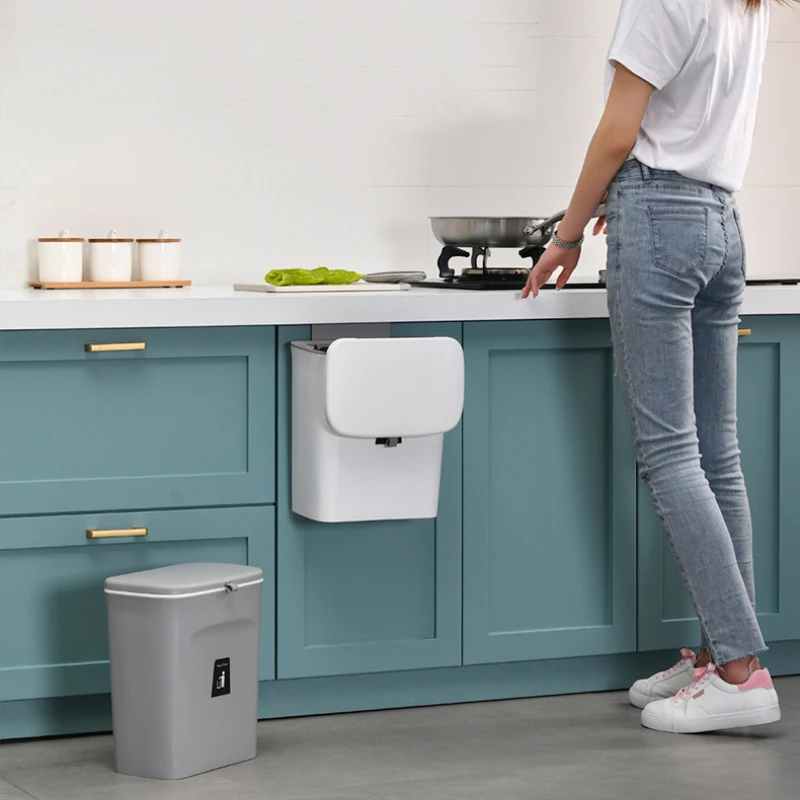 Iconic Brand 9L Hanging Trash Can For Kitchen Large Capacity Kitchen Recycling Garbage basket Bathroom Wall Mounted Trash Bin with lid