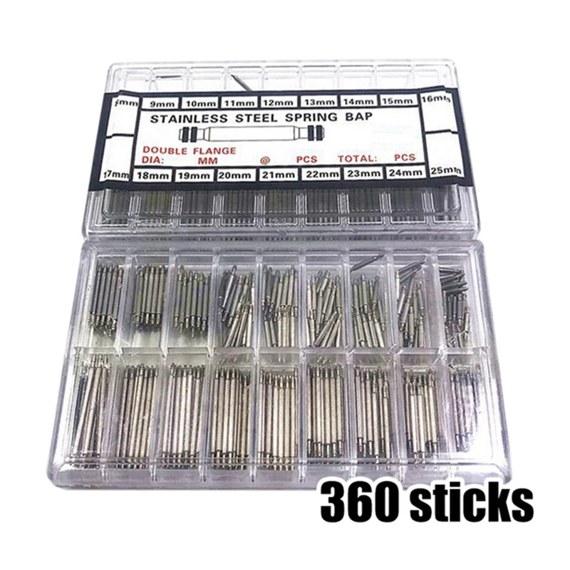 

360Pcs Watch Spring Bar Strap Link Pins Metal Repair Kit Tool Strap Link Pins Cotter Bar Watch Tools