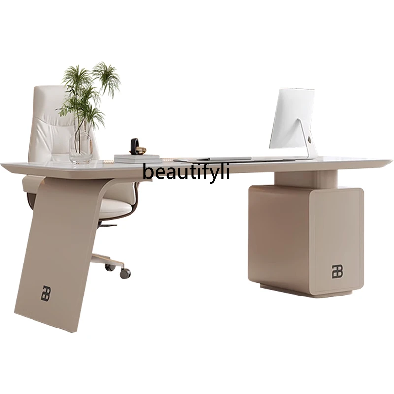 Light Luxury Stone Plate Desk Modern Simple Home Study Desk Chair Combination High-End Boss Desk