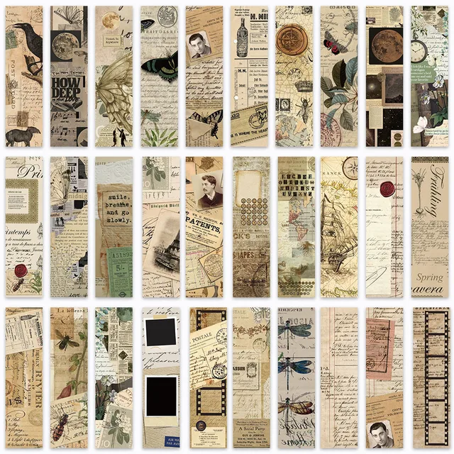 Set 30 Segnalibri Carta Vintage - Motivi Artistici - Per Appunti E Lettura - 4x15cm - Foto 9