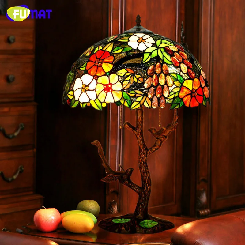 

FUMAT Table Lamp Stained Glass Grape Art LED Lamp Living Room LED Lamp Oval Bedside Light Restaurant Study Bedroom Home Decor