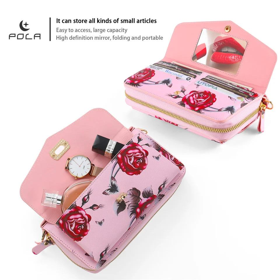 Luxury Detachable Magnetic Wallet Multi Card Flower Leather Shoulder Strap Case For Samsung Galaxy S23 S22 PLUS Note 20 Ultra Co