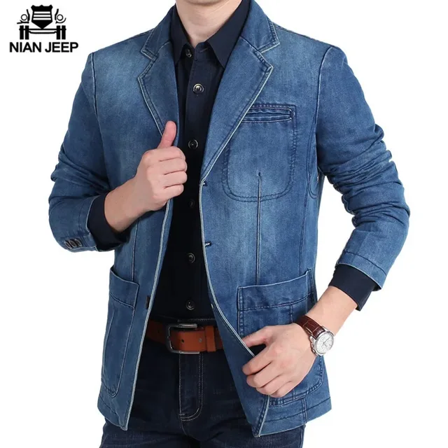 Blazers Men Denim Jacket Suits Coats Single Breasted Turn Down Collar Full Sleeve Casual Regular Coat Button Blazer Jackets 6