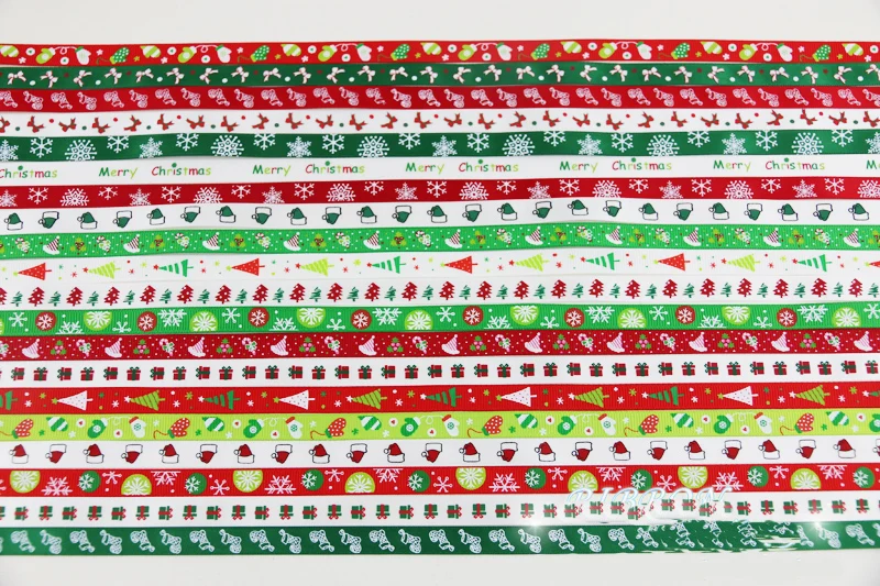 Satin Ribbons 2 Meters 3/8'' (10mm) White Red Green Satin Ribbons Santa Claus Snow Printed Christmas Decoration Wedding Gift Wrapping