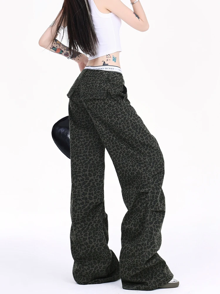 

Женские джинсы с леопардовым принтом, мешковатые прямые брюки в уличном стиле, модные повседневные джинсовые брюки в американском стиле, винтажные джинсы в стиле хип-хоп, Y2k