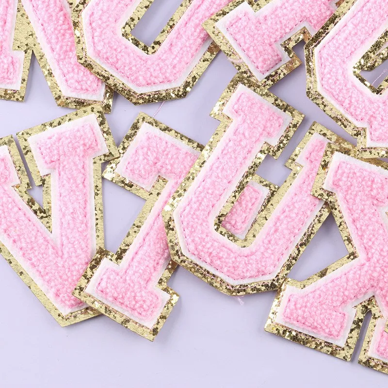 5pcs 5.5CM Pink Chenille Letter Patches Iron on Towel Embroidered Felt  Alphabet Glitter Sequin Heat Adhesive ABC DEF DIY Name - AliExpress