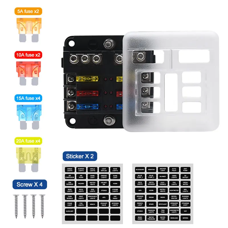Auto 6 Way 12 Way Fuse Box Plastic Cover Blade 12V 32V Fuse Holder RV Camping Car Electrical Appliances Circuit Breaker
