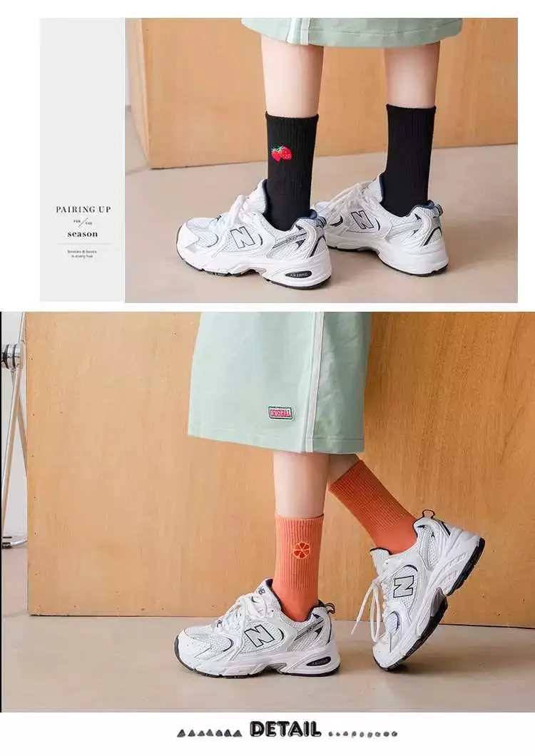 Einfache Sport frucht stickerei süße Baumwoll socken Damen atmungsaktive bunte lässige Mittel rohrs ocken Hipster täglich weiche Socke – Detail 5