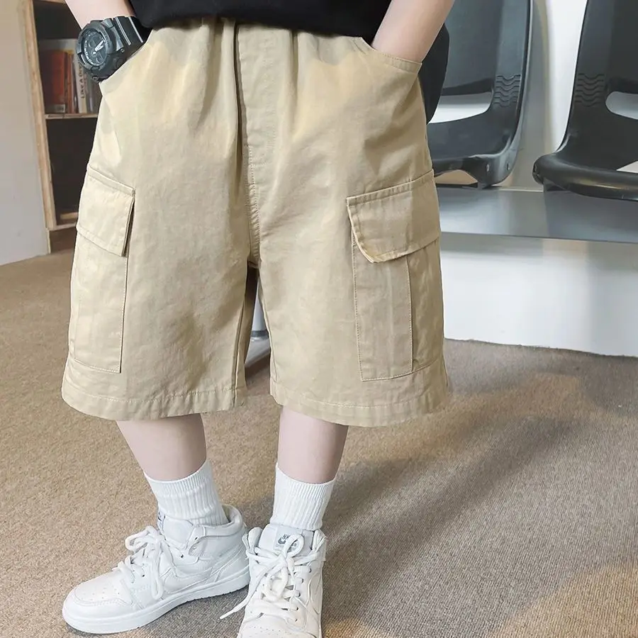 3-13year Children Shorts Teenager Boys Shorts Summer Kids Knee Length Straight Shorts Boys Linen Cotton Capris Track Pant Casual