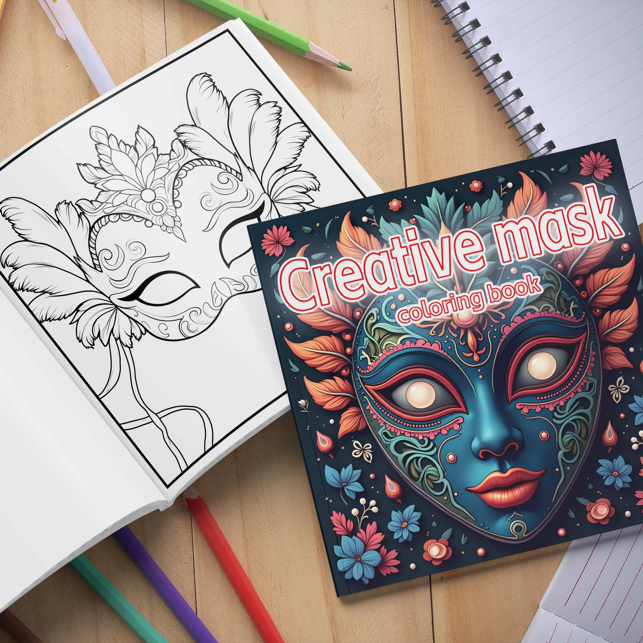 Creative Mask Coloring Book 24Page Adult Picture Book Gift For Birthday Party Relieve Stress Kill Time Graffiti Painting Drawing 4