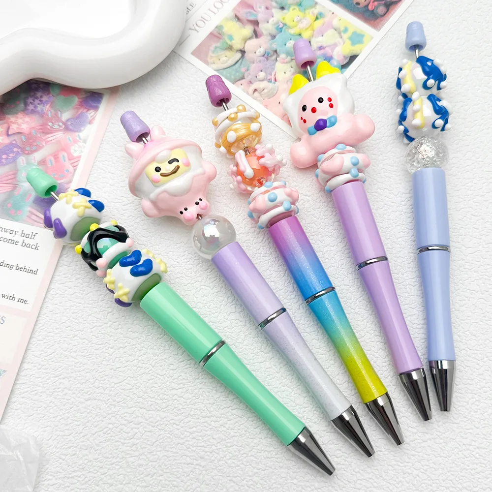 20pcs Creative Spinning Ball Pen DIY Beaded Ballpoint Pens Multi Color Bead Spinning Pen Handmade with Bead Light Gradient Pens