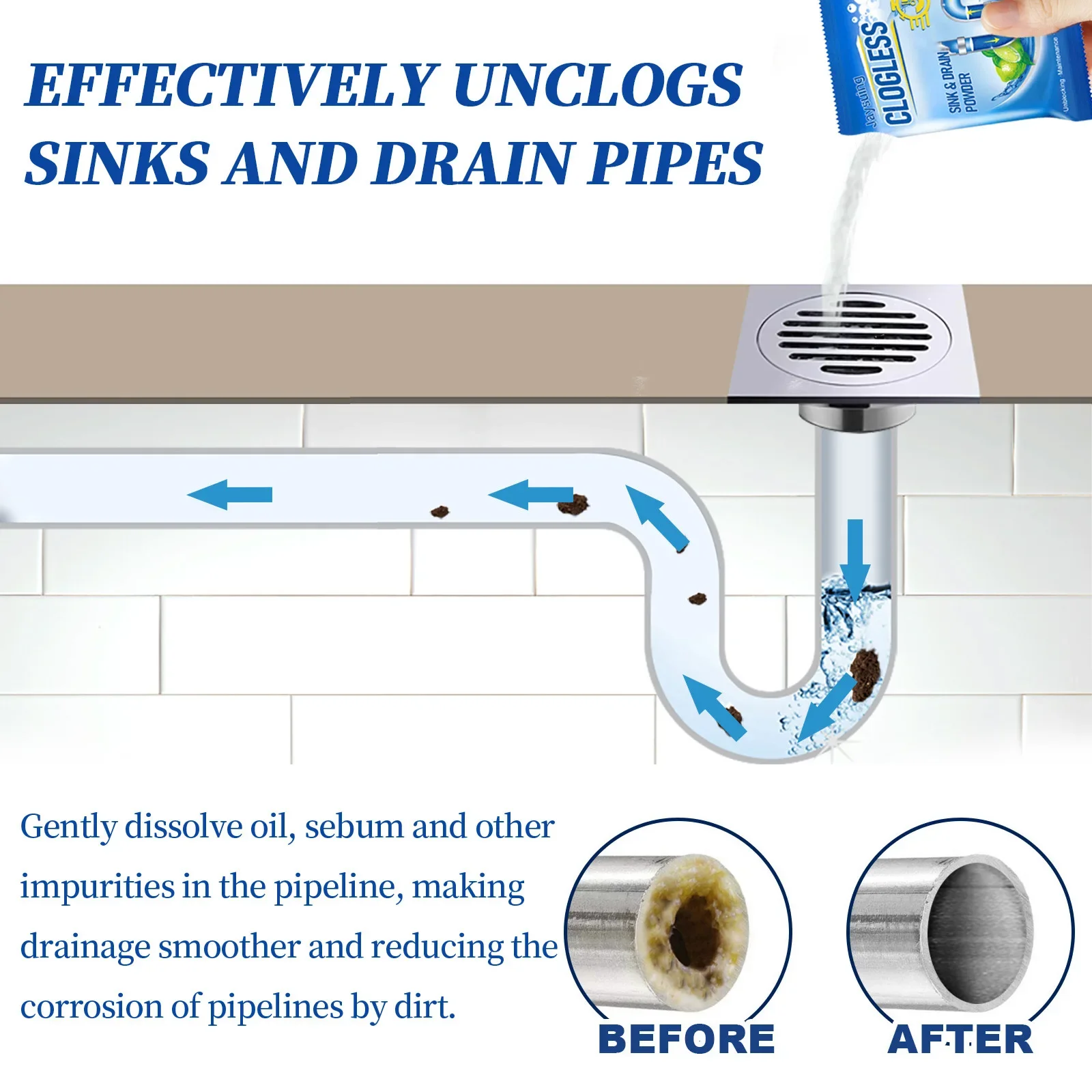 Pipe Dredging Powder Kitchen Water Piping Drain Cleaner Stubborn Dirt Remover Toilet Sewer Closes Tool Home Clogging Drain Tools 6
