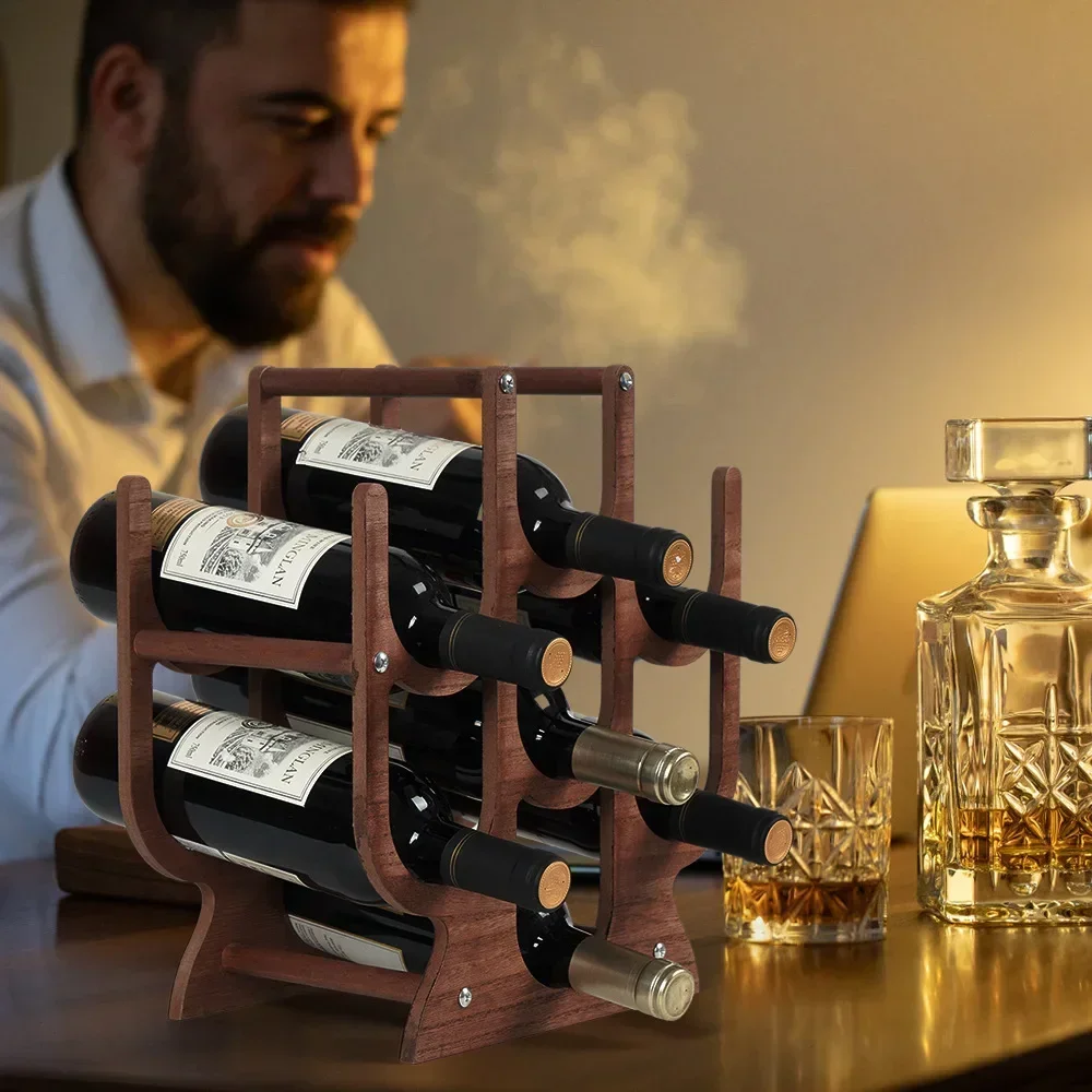 Red Wine Rack Ornament, Wine Cabinet Decoration, 7 Bottles Horizontal Shelf, Wooden Removable Multi-storage, Wooden Display Rack