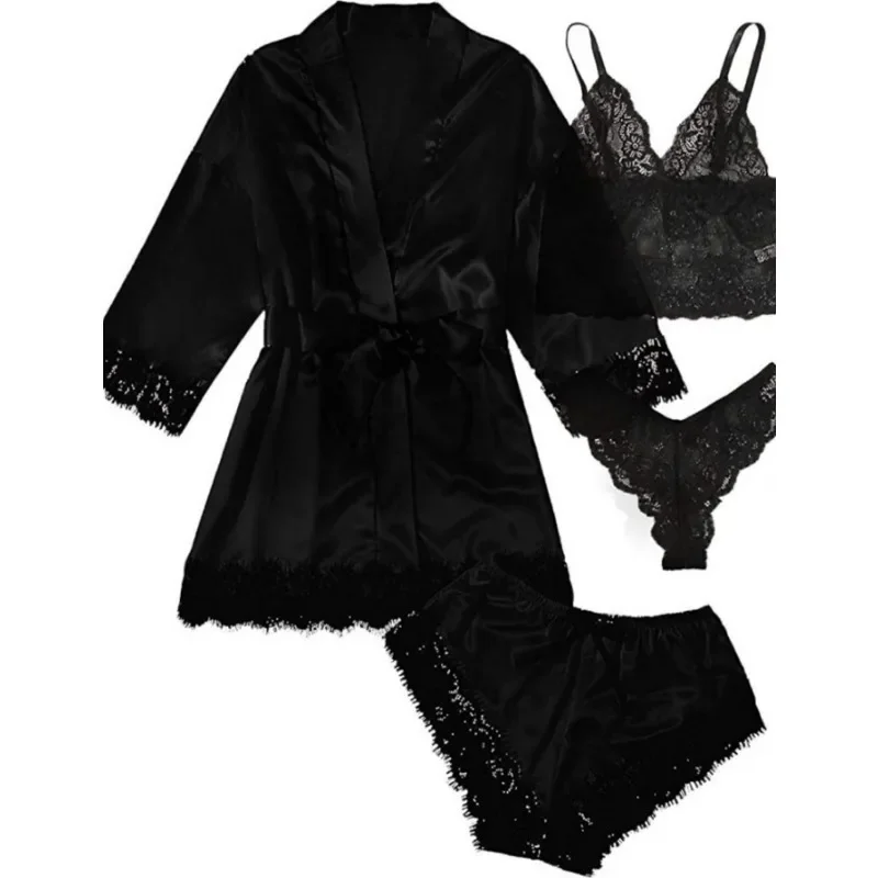 2024 New Sexy Sexy Women's Nightwear Four-piece Set of Large Size Nightgown Suspender Set To Wear Home Wear