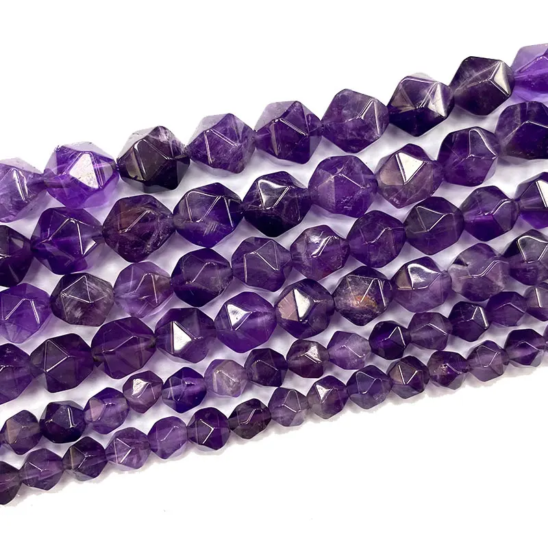 

Natural Gemstone Purple Amethyst Faceted Round Stone Spacer Beads For Jewelry Making DIY Women Bracelet Necklace Charms 15‘’