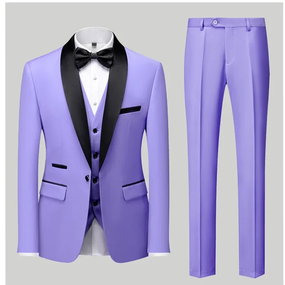 

XS-6XL Custom Size Men's Suits Pure Color One Button Business Casual Banquet Suit 3Pcs Groom Wedding Blazer Dinner Party Suits