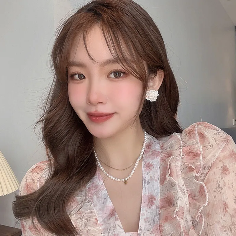 Ins Trendy Ice Crack Flowers Earrings Temperament Elegant Korean Fashion Sweet Camellia Earrings for Women Girls Jewelry Gifts