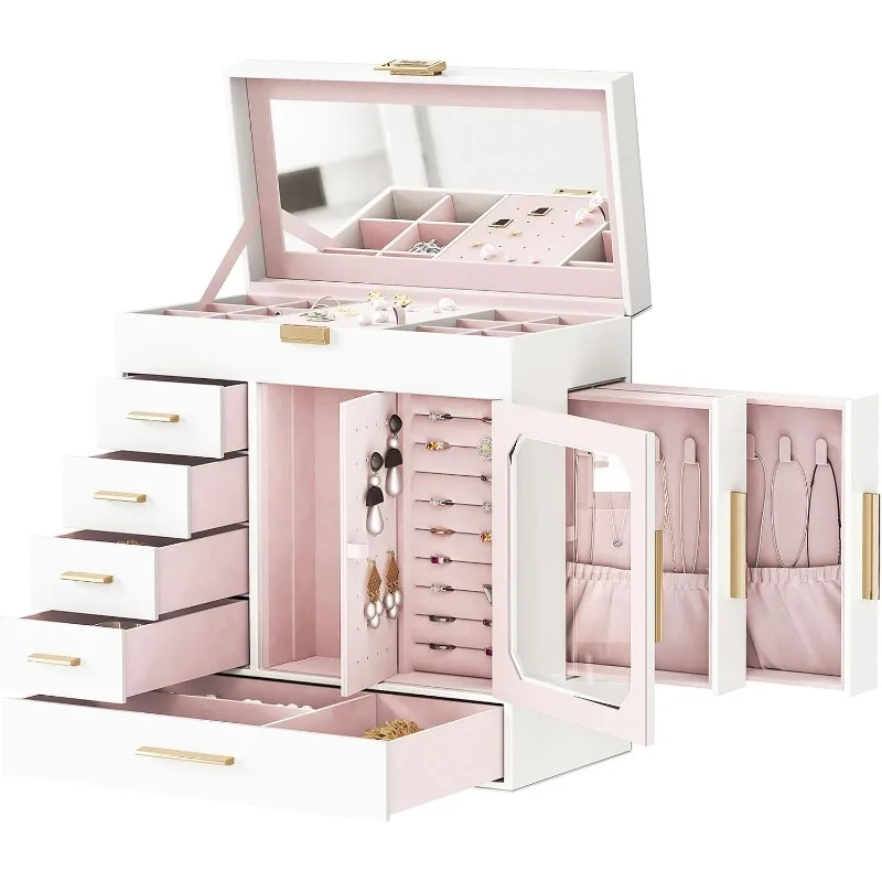 Jewelry Box with Mirror – Large-Capacity Jewelry Organizer Case with Multiple Compartme... - SKU JBM08158 - UGI Packaging