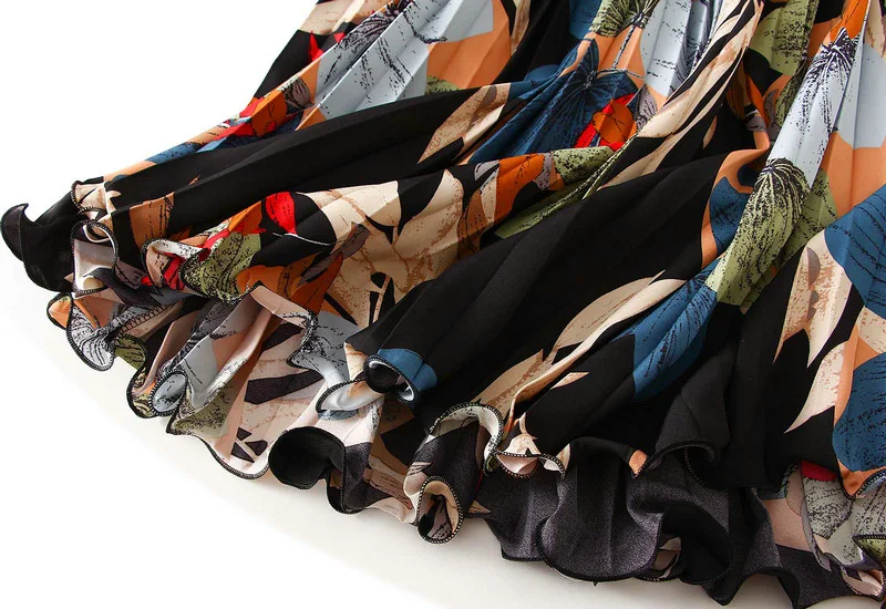 2026 Spring Summer Floral Print Pleated Long Skirts Women Elastic High-waist A-line Casual Maxi Skirt