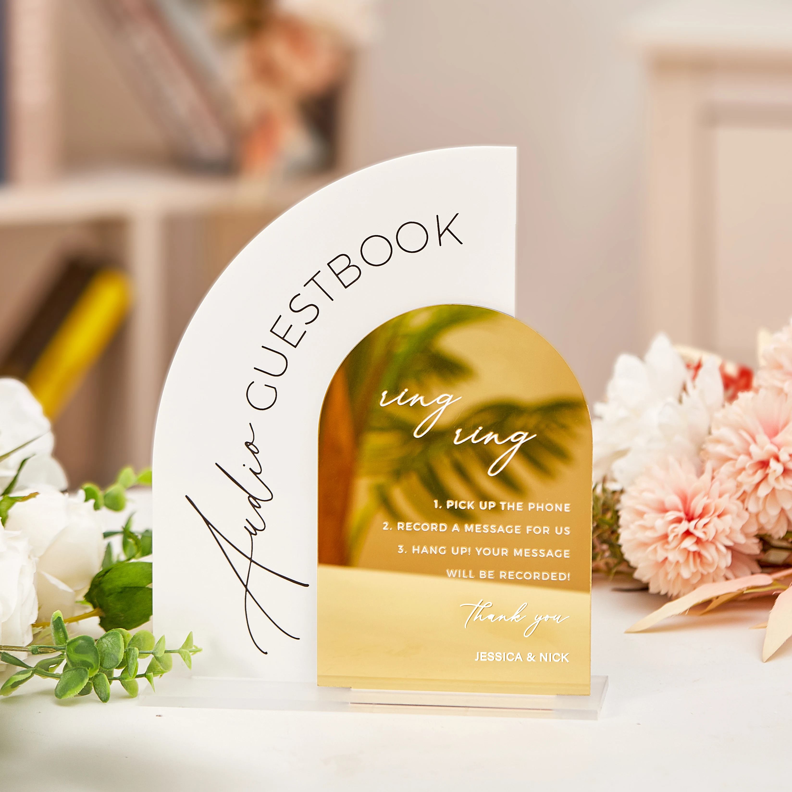 Guestbook Sign Audio Guestbook Sign Arched Gold Mirrored Acrylic Frosted Acrylic Wedding Decoration Reception Stationery acrylic guestbook signs