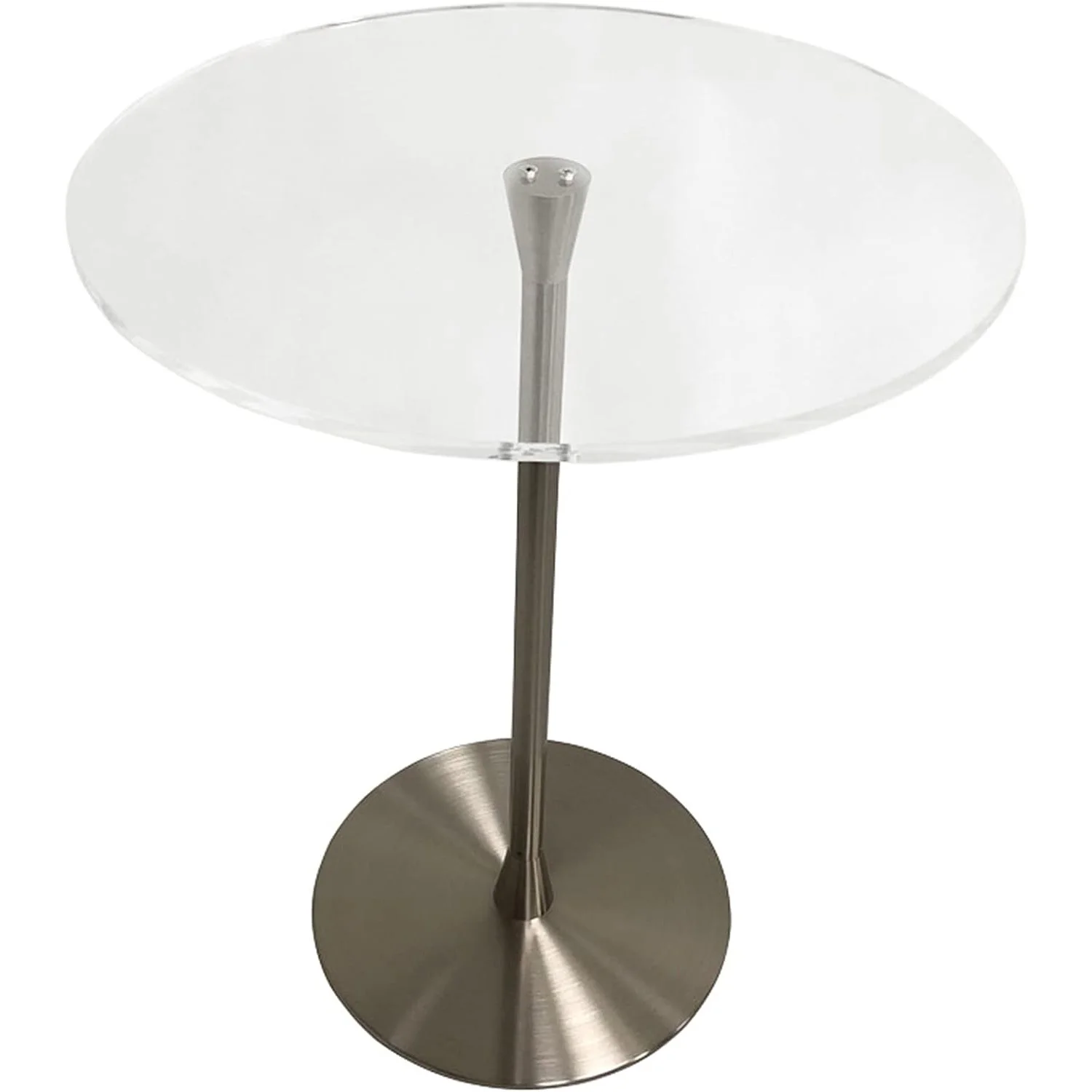Clear Podium Stand Round Presentation Table Acrylic Tabletop Silver Pole Base Coffee Table For Churches Speech