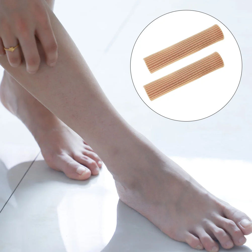 

2 Pcs Gel Finger Toe Cover Separator Silicone Bandages Socket Ribbed Sleeve Lined Tubes