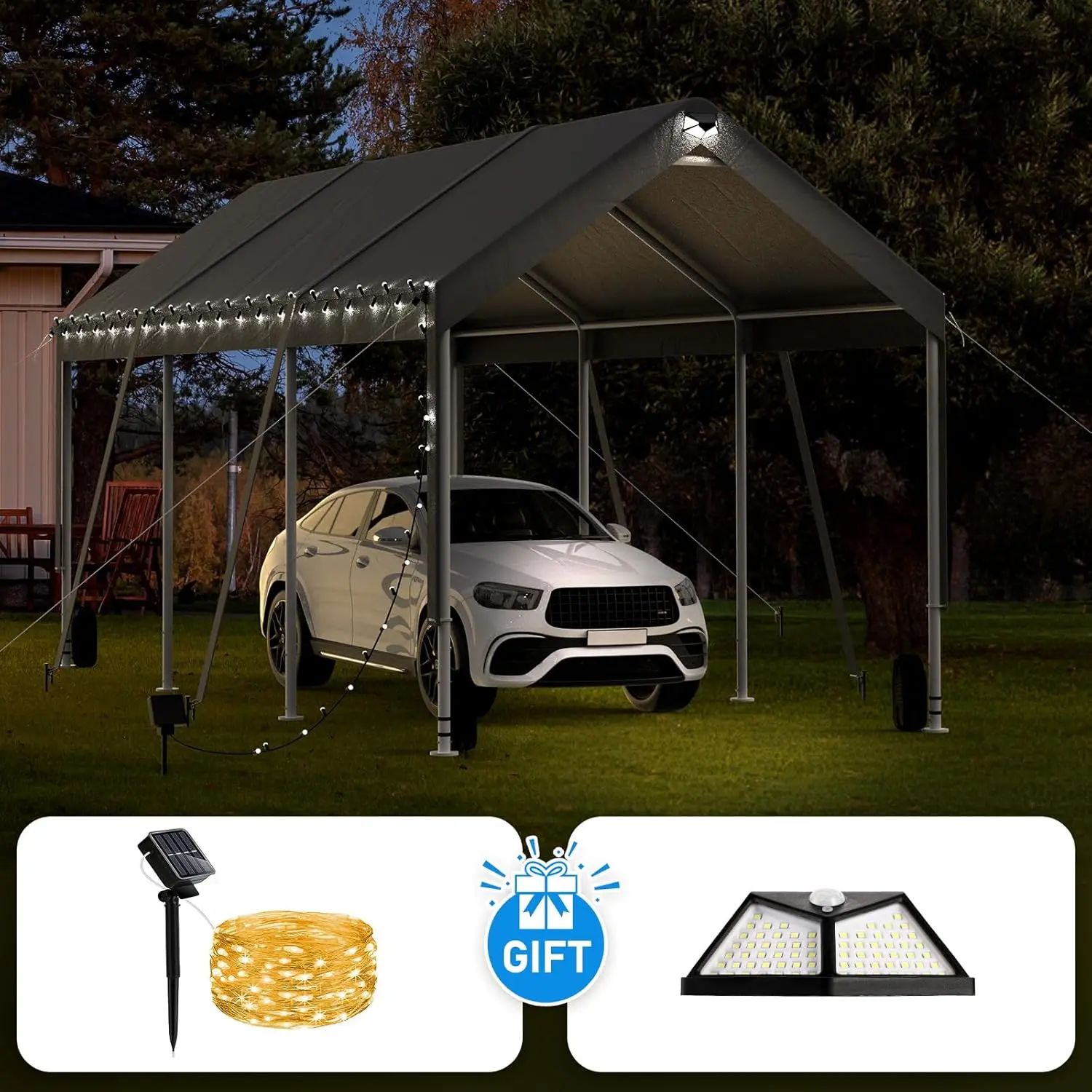 Carport Canopy 10x20 Heavy Duty, Carport Canopy Adjustable Height, Portable Car Port Garage, Car Shelter All Weather, Grey