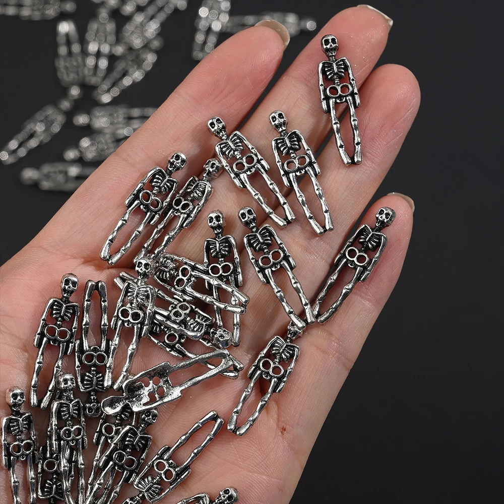 10Pcs Retro Skeleton Nail Charms Rhinestones Alloy Punk Halloween Skull Nail Art Decorations DIY Jewelry Gems Manicure Supplies