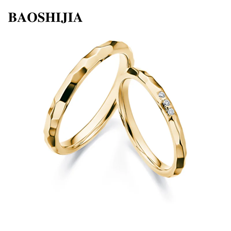 BAOSHIJIA Solid 18k Yellow/Rose/White Gold Fashion Natural Diamond Rings Couple Pair Wedding Band Jewelry Luxurious Stylish