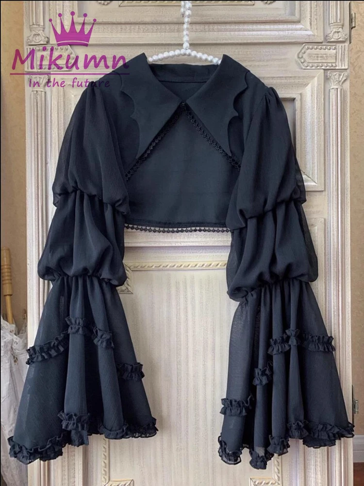 Mikumn Vintage Gothic Black Bat Neck Ruffles Flare Sleeve Cardigan ...