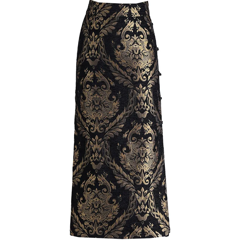 Luxurious Women's Black and Gold Skirts, A Stylish and Elegant Knee-length Dress with A Slit on The Right Side. - Image 6