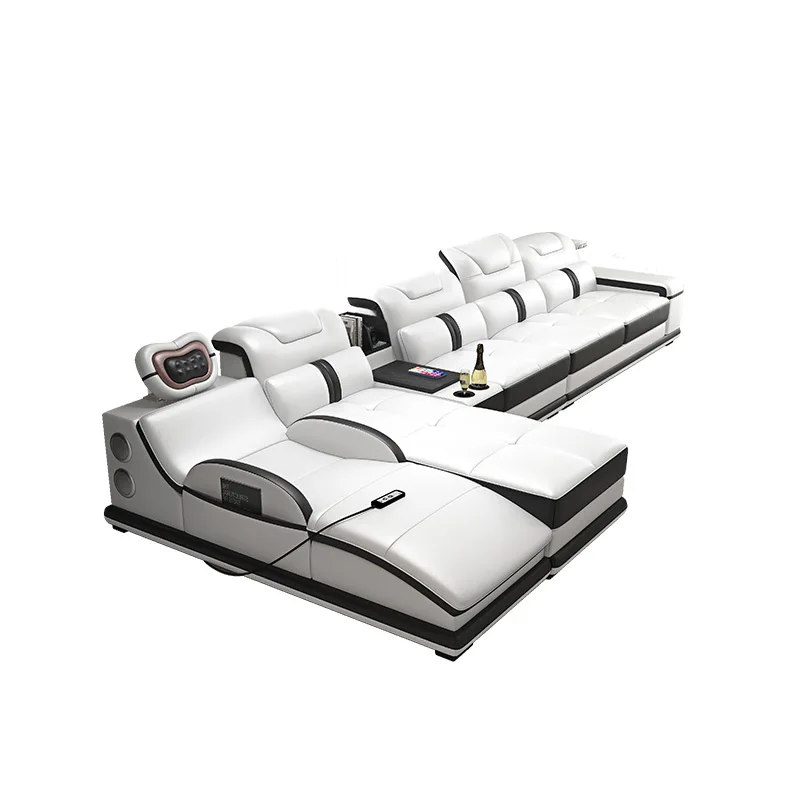 

Head layer cowhide leather sofa, simple Bluetooth music massage leather sofa in living room