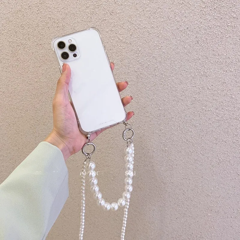 Luxury Pearl Bracelets Chain Crossbody Tpu Case For Iphone 13 12 Mini 11 Pro Max Xr X Xs 7 8 6s