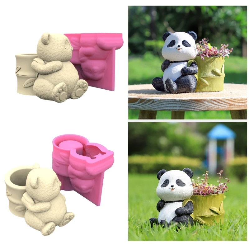 Backbasket Panda Pen Holder Silicone Mold Table Ornament Mould Plasters Making Tool Succulent Planter Mold Easy to Clean wreath girls pen holder silicone molds table ornament mould plasters making tool succulent planter mold easy to clean