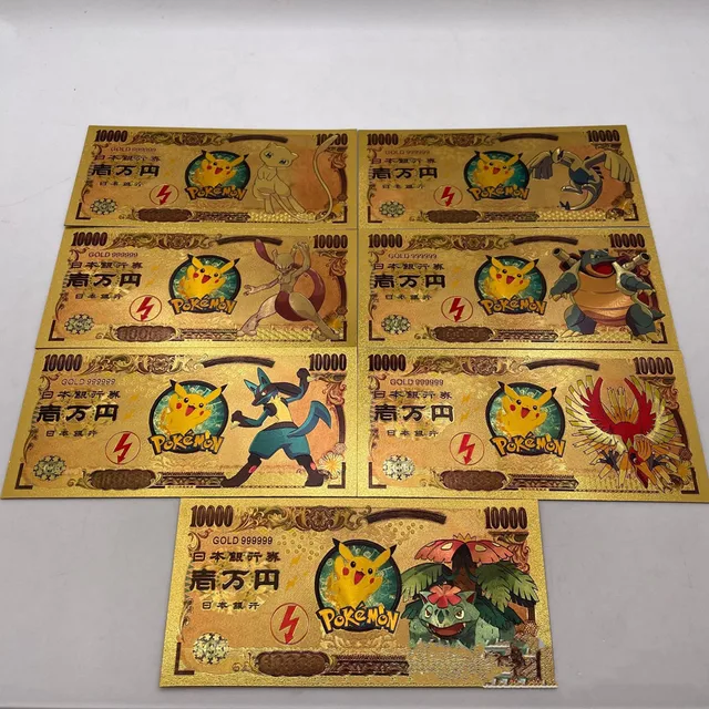 2022 anime Pokemon letter Gold Card Magic Baby commemorative gold coin collection coin Pikachu playing games children's toy gift A set of 7