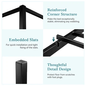 HOOMIC Canopy Bed Frame, Enhanced 4-Poster, 3-Metal Crossbar, No Box Spring Needed, Easy Assembly Allewie 4